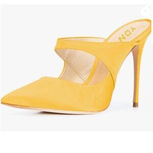 YDN Yellow Pointy Toe High Heel Mules Slip on Clogs Stiletto Slide Sandals Shoes